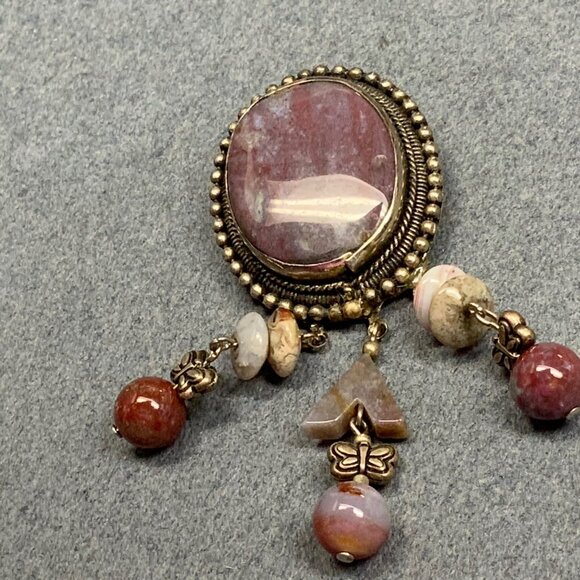 Butterfly Bead Dangle Brooch 3 In Marbled Purple Pin Gold White Arrow Retro  80s - Picture 3 of 5